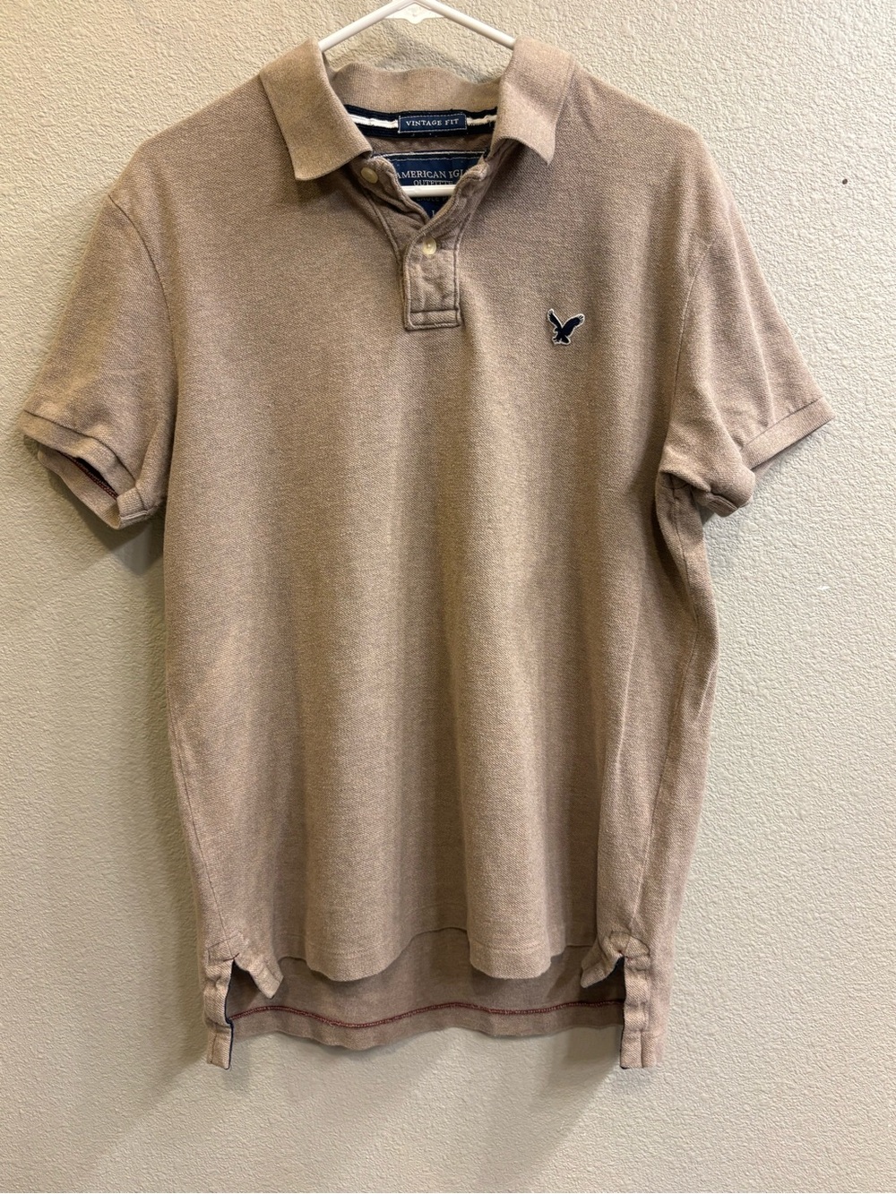 American Eagle Vintage Fit Tan Polo Shirt Mens Large Classic Logo 100% Cotton